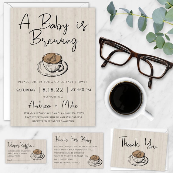A Baby is Brewing Invitation Coffee Baby Shower Invite Coed Etsy
