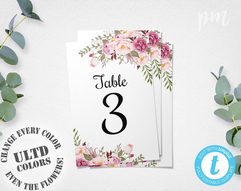 floral wedding table numbers template 4x6 printable table etsy