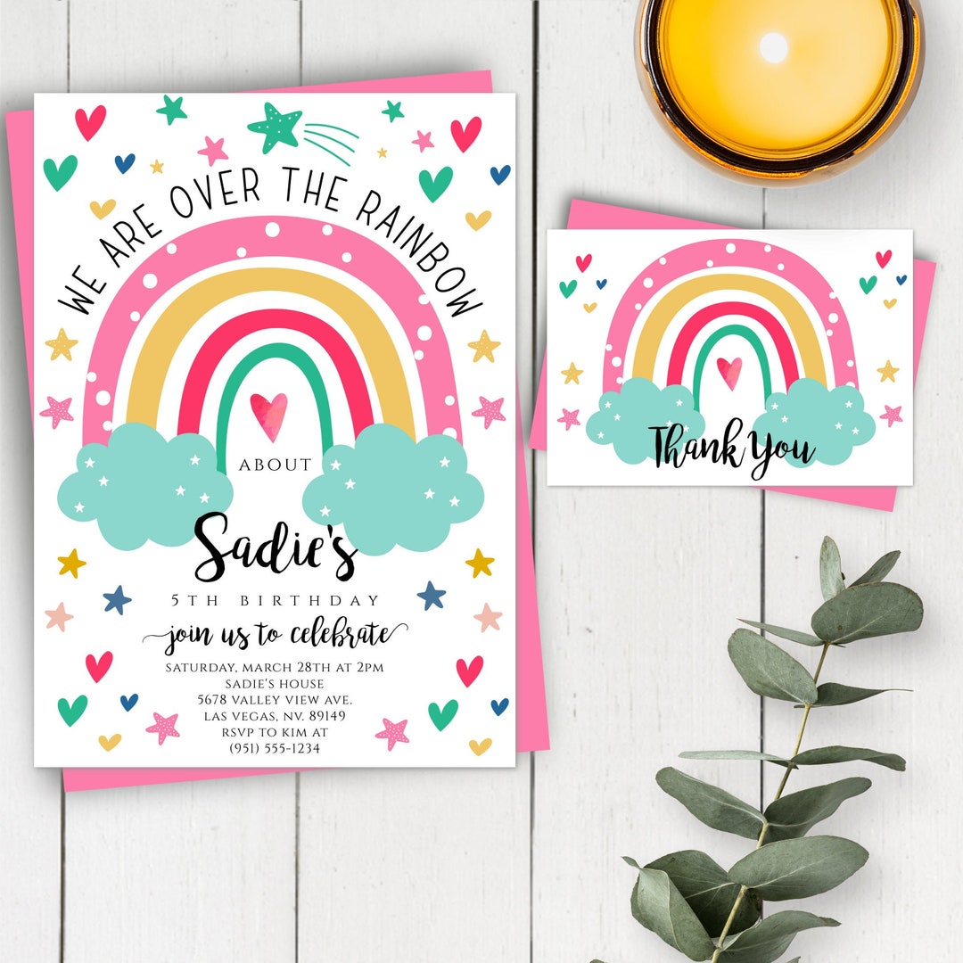 Rainbow Invitation Template, Rainbow Birthday, Rainbow Party Invite