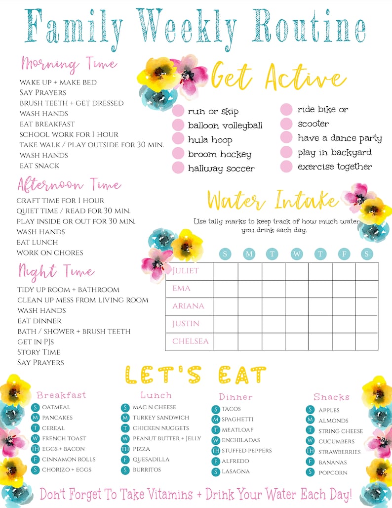 family-weekly-routine-template-spring-theme-editable-weekly-etsy