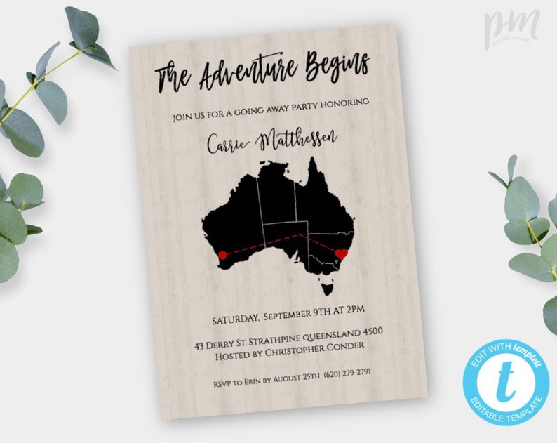 Australia Map Invitation Map Invitation Going Away Party Etsy