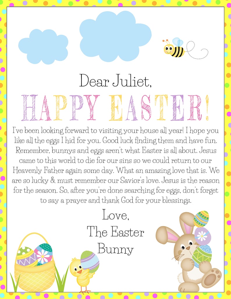 Easter Bunny Letter Printable - Customize and Print