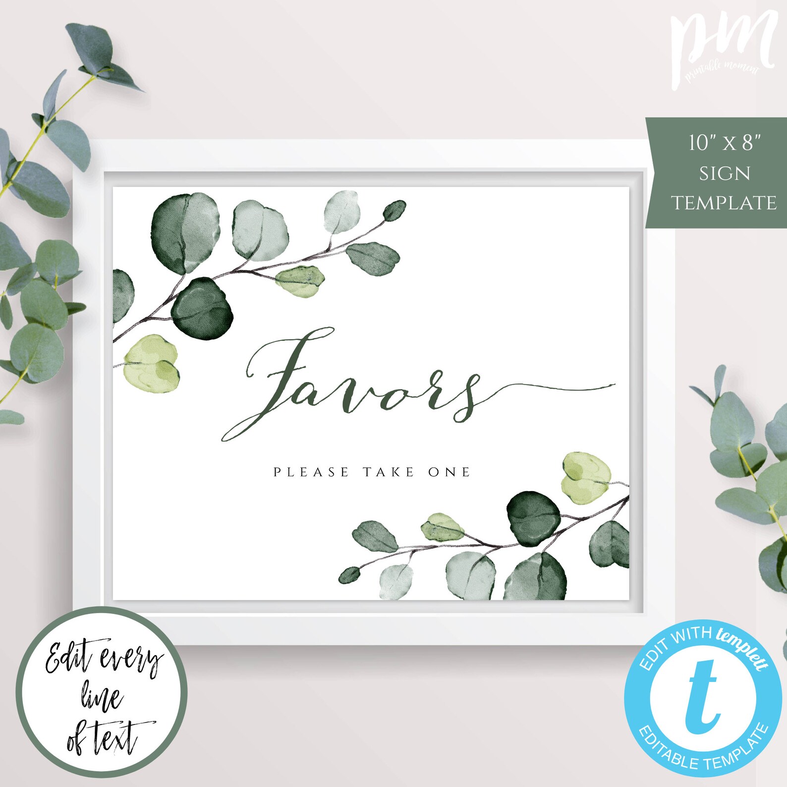 Greenery Favors Sign Template Please Take One Printable | Etsy