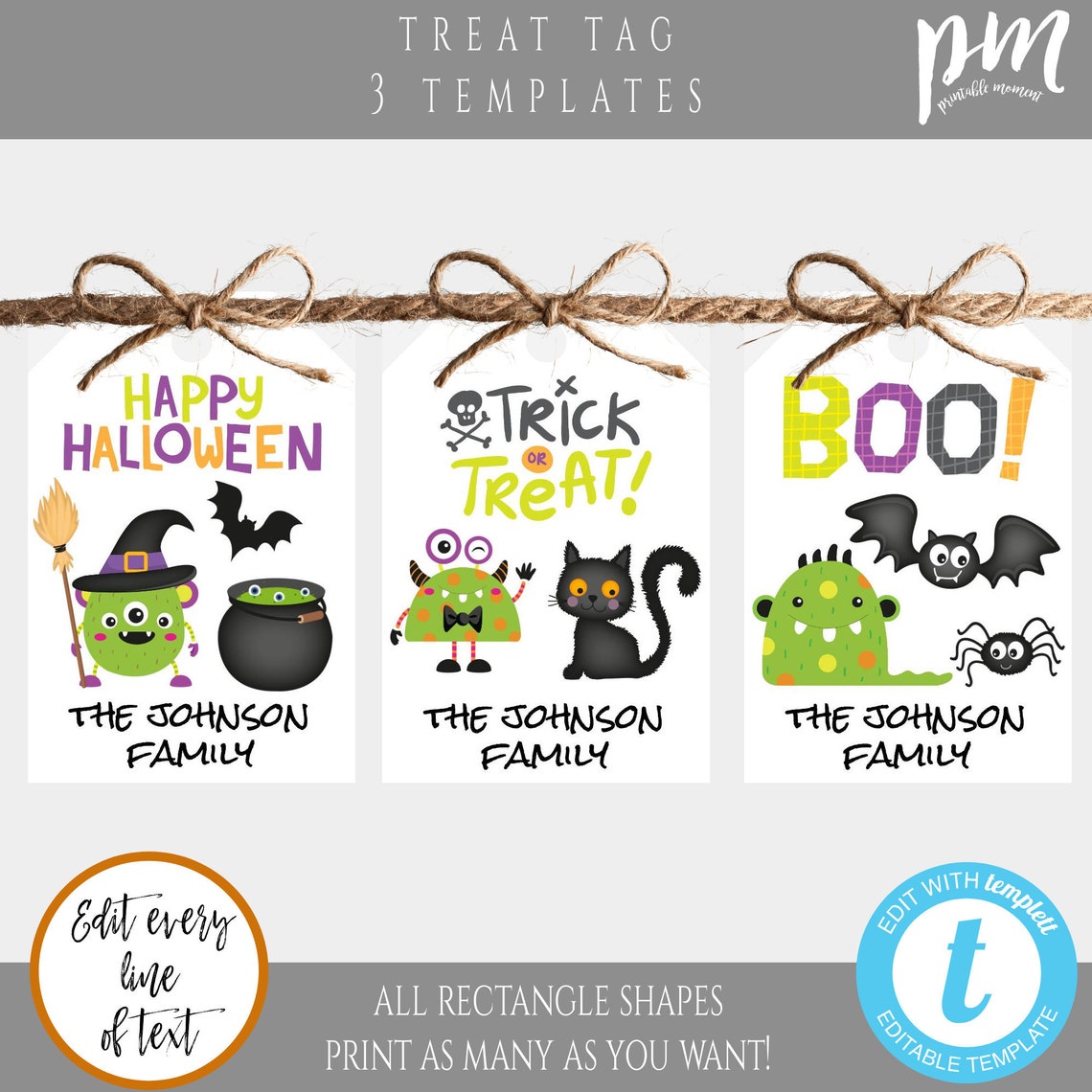 Monster Halloween Gift Tag Template Set, Printable Trunk or Treat Tag ...
