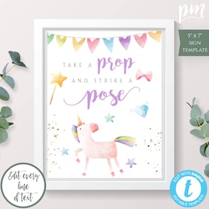 Unicorn Photo Booth Prop Sign Printable Template for Girl&#39;s Birthday, Unicorn Party, Magical Birthday, Rainbow Gold Glitter Sign, BPU