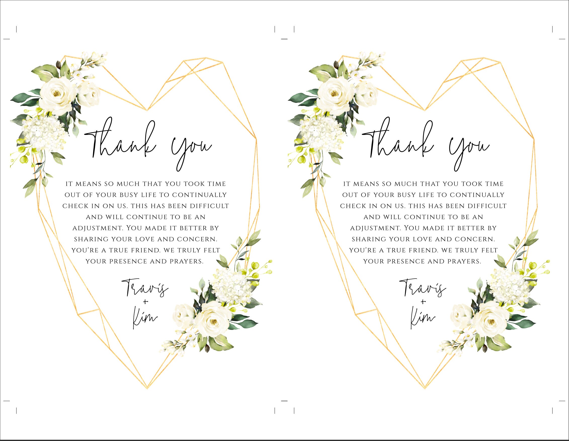 White Floral Funeral Thank You Card Template 5x7, Greenery Thank You ...