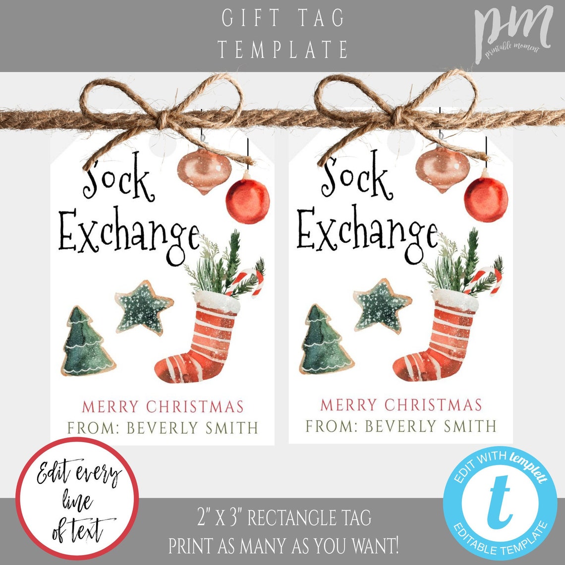 Sock Exchange Christmas Gift Tag Template Holiday Party Gift Etsy
