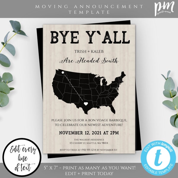 Going Away Party Invitations with Map, Farewell Party, Retirement Invitation, Goodbye Party, Moving Away Bon Voyage Going South Bye Y'all GA