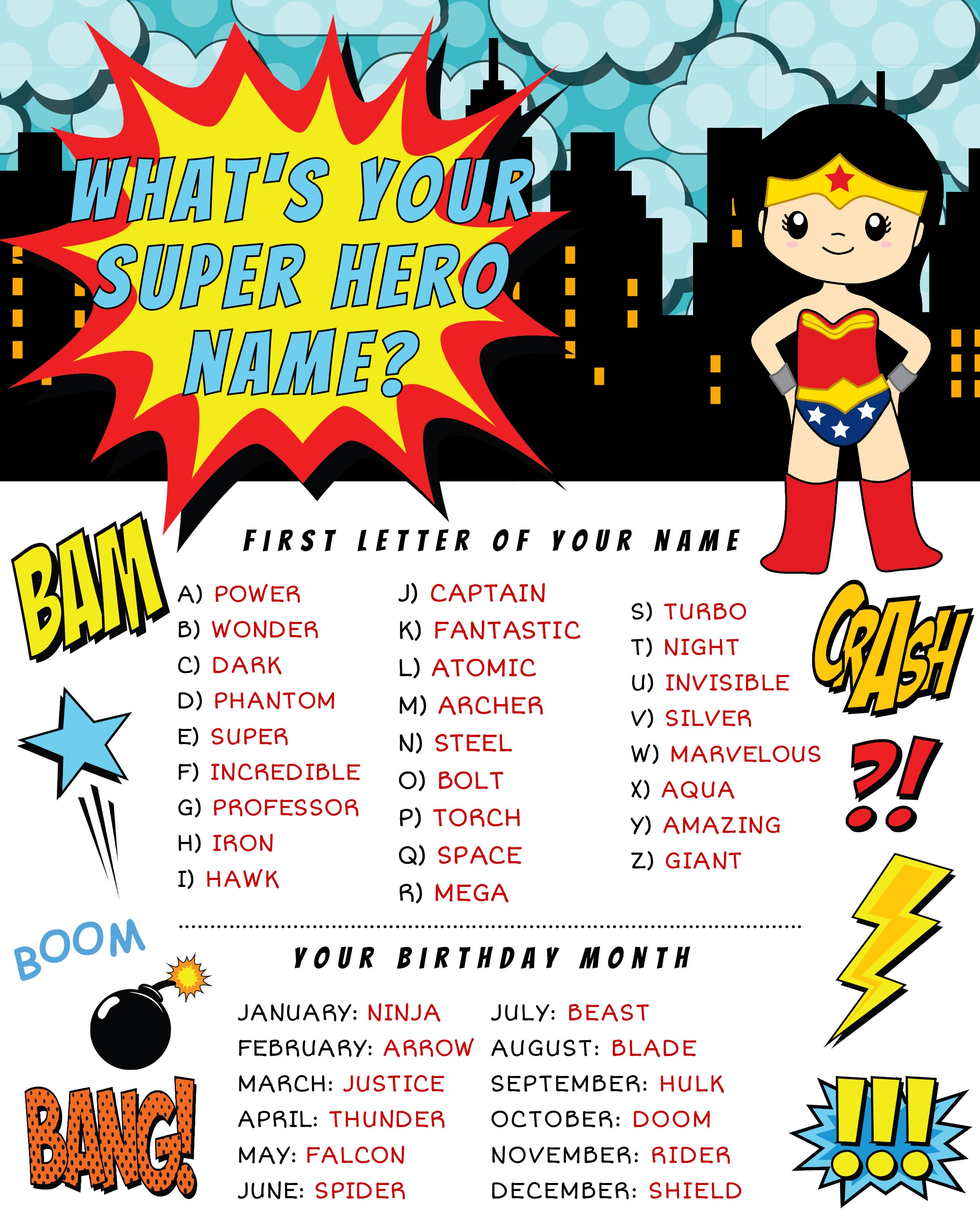 Superhero Party Sign Whats Your Superhero Name Sign 