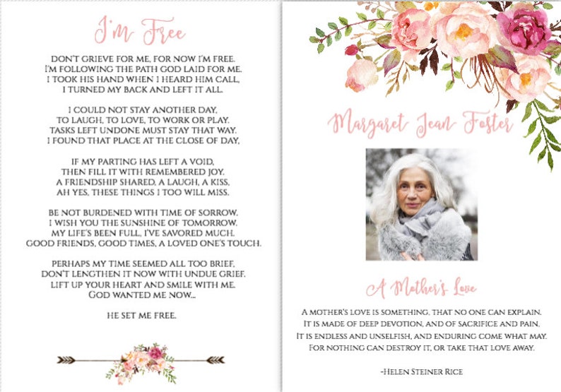 Funeral Template Peach Floral Obituary Program Printable Funeral Editable Celebration of Life Template PFF3 Downloadable In Loving Memory