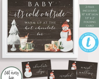 Baby It's Cold Outside Sign Template Set, Hot Chocolate Bar Sign for Christmas Party, Hot Cocoa Bar for Holiday Party, Work Winter Party