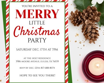 Christmas Party Invitation Template, Instant Download, Holiday Party Invite, Printable Christmas Invitation,  Editable Christmas Invitation