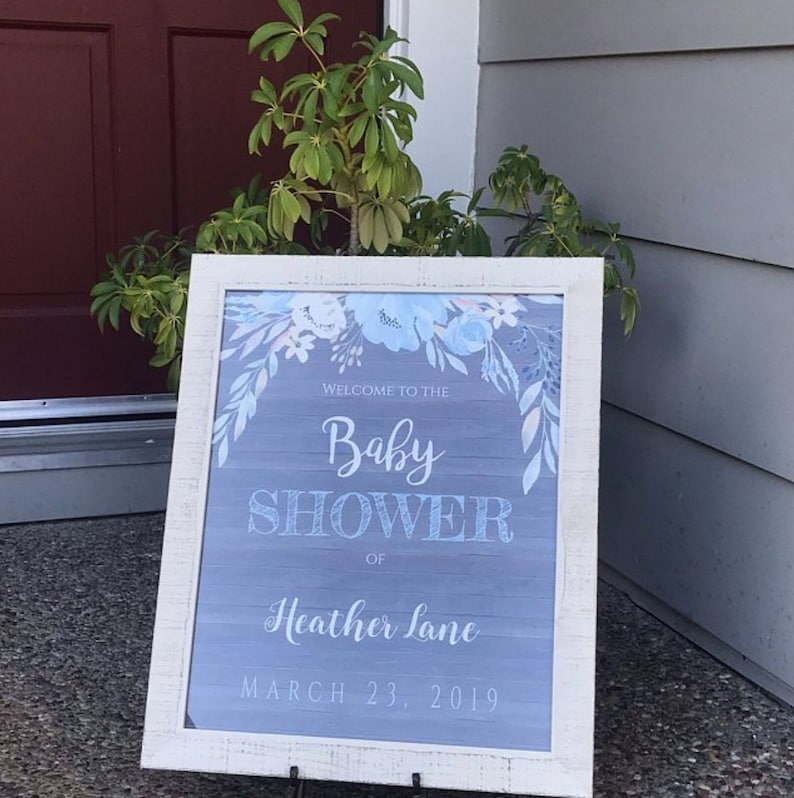 DIY Self Edit BSRF2 Rustic Floral Welcome Poster for Boy Print 16x20 Sign Blue Floral Rustic Baby Shower Welcome Sign Template