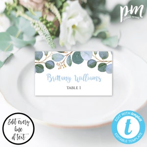 Greenery Baptism Folding Place Card Template, Editable Greenery Baptism Place Setting Printable Christening Place Card INSTANT DOWNLOAD BAP2