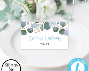 Greenery Baptism Folding Place Card Template, Editable Greenery Baptism Place Setting Printable Christening Place Card INSTANT DOWNLOAD BAP2