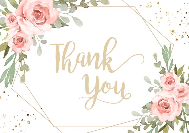 Pink Floral Bridal Shower Invitation + Folding Thank You Card Template ...