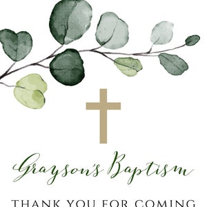 Greenery Baptism Favor Tags Template, Gift Tags Printable, Tags Personalized, Thank You Tag, Favor Tag for Communion, Welcome Bag Tag, BAP8 image 3