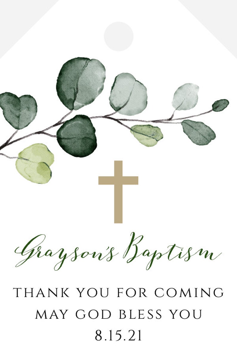 Greenery Baptism Favor Tags Template, Gift Tags Printable, Tags Personalized, Thank You Tag, Favor Tag for Communion, Welcome Bag Tag, BAP8 image 3