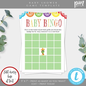 Fiesta Baby Shower Bingo Game Template, Taco Baby Shower Bingo Card, Editable Cactus Bingo, Printable Mexican Bingo, Instant Download, BSTF