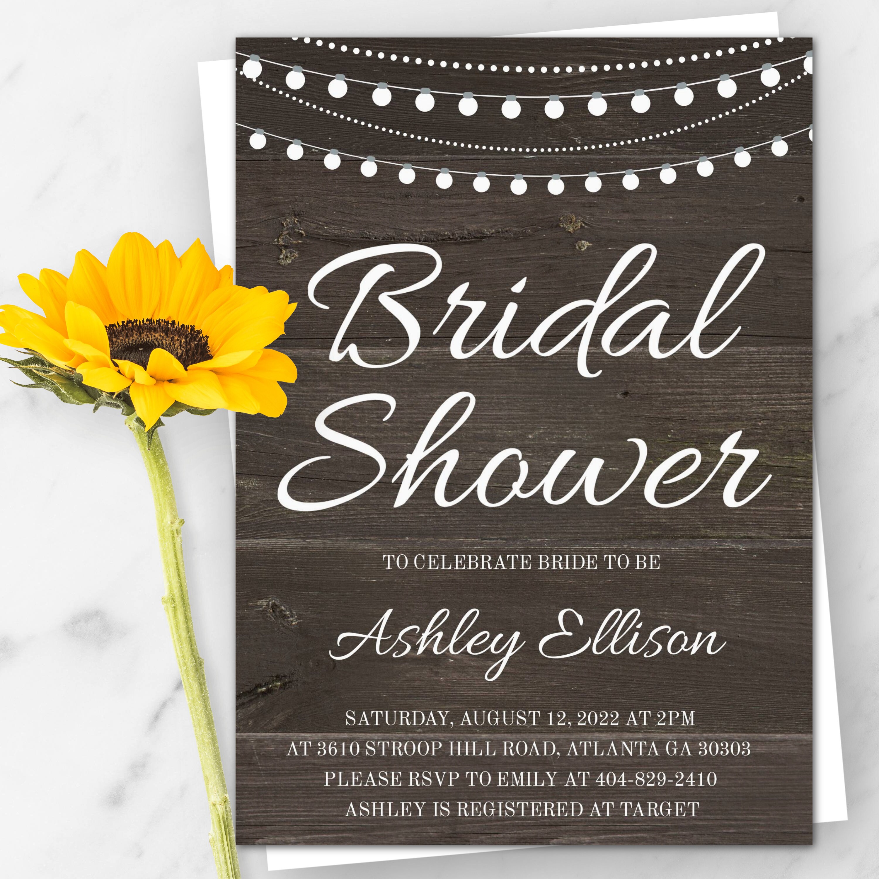 Rustic Bridal Shower Invitation Template With String Lights, Country Wedding,  Edit + Print Yourself, 5 X 7 Instant Download, Templett, WBRL2 - Etsy, image size:3000x3000