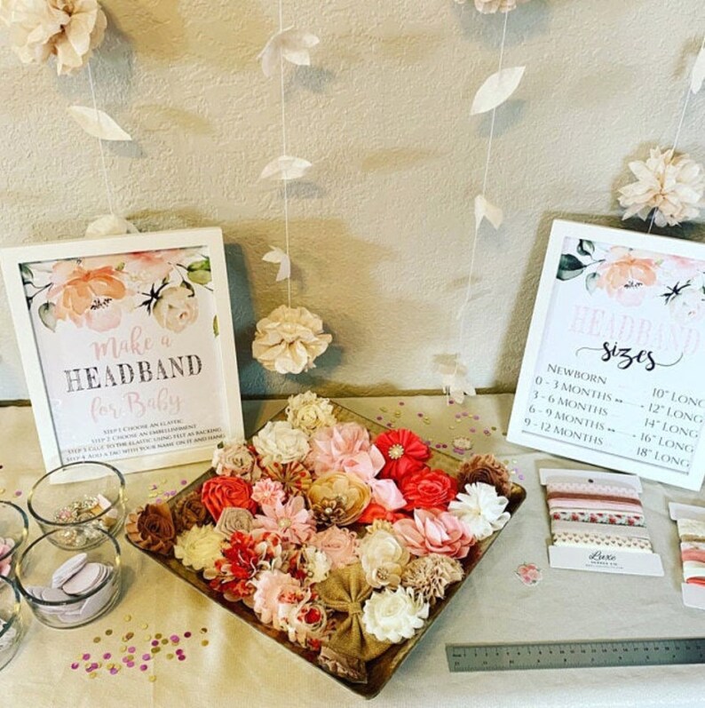 Peach Floral Headband Station for Baby Shower Headband Kit Etsy