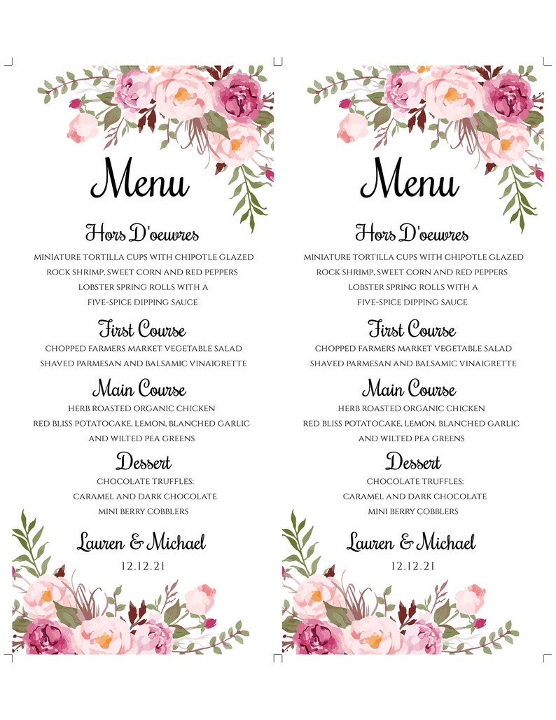 Bridal Shower Menu Template Menu Cards for Wedding Menu Cards Etsy Bridal Shower Menu Template Menu Cards for Wedding Menu Cards Etsy