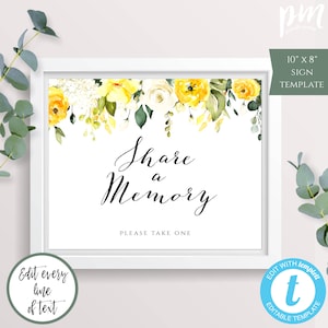 Floral amarillo compartir una plantilla funeraria de signo de memoria, descarga instantánea de signo funerario imprimible celebración de la vida impresión funeraria imprimible YFF