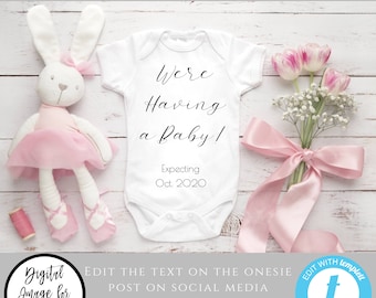 Social Media Pregnancy Announcement, Digital Birth Announcement for Social Media, Editable Baby Announcement, Pink Baby Due Date for Girl