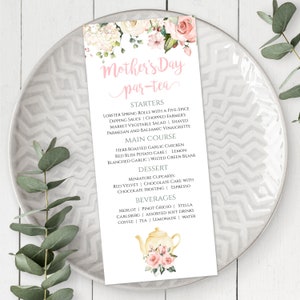 Mother's Day Menu Template, Tea Party Menu Cards, Pink Menu Card, Par-Tea Menu, Editable Menu, Printable Menu, Special Dinner For Mom