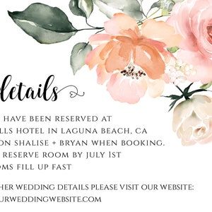 Wedding Invitation Template Set, Peach Floral Wedding Invite, Editable Details Card, Printable RSVP Card, Response Card, Thank You Card WBPB zdjęcie 4