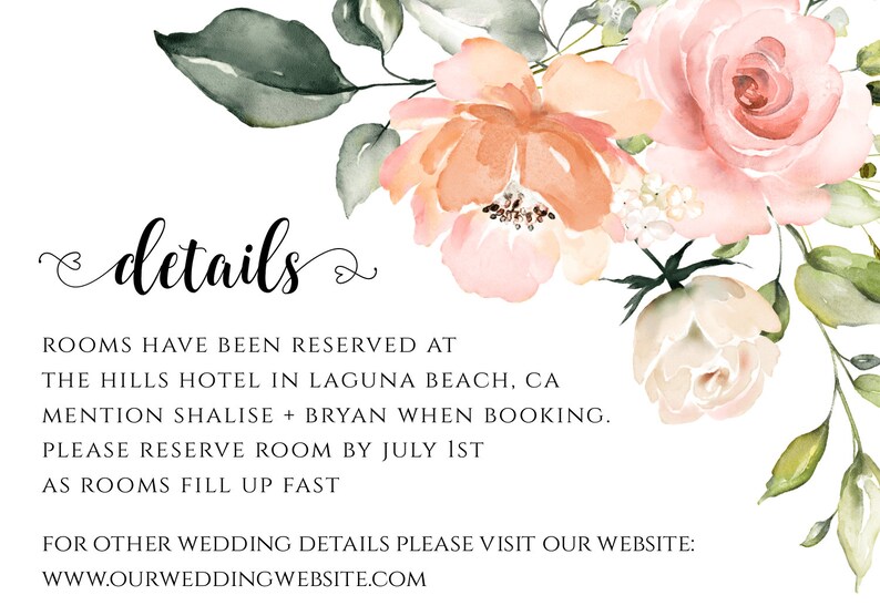 Wedding Invitation Template Set, Peach Floral Wedding Invite, Editable Details Card, Printable RSVP Card, Response Card, Thank You Card WBPB zdjęcie 4