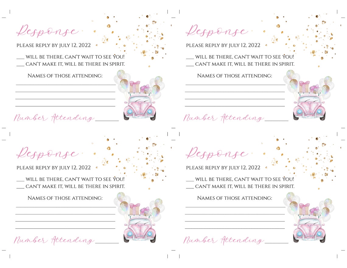 Pink Drive by RSVP Card Template for Baby Shower Response | Etsy