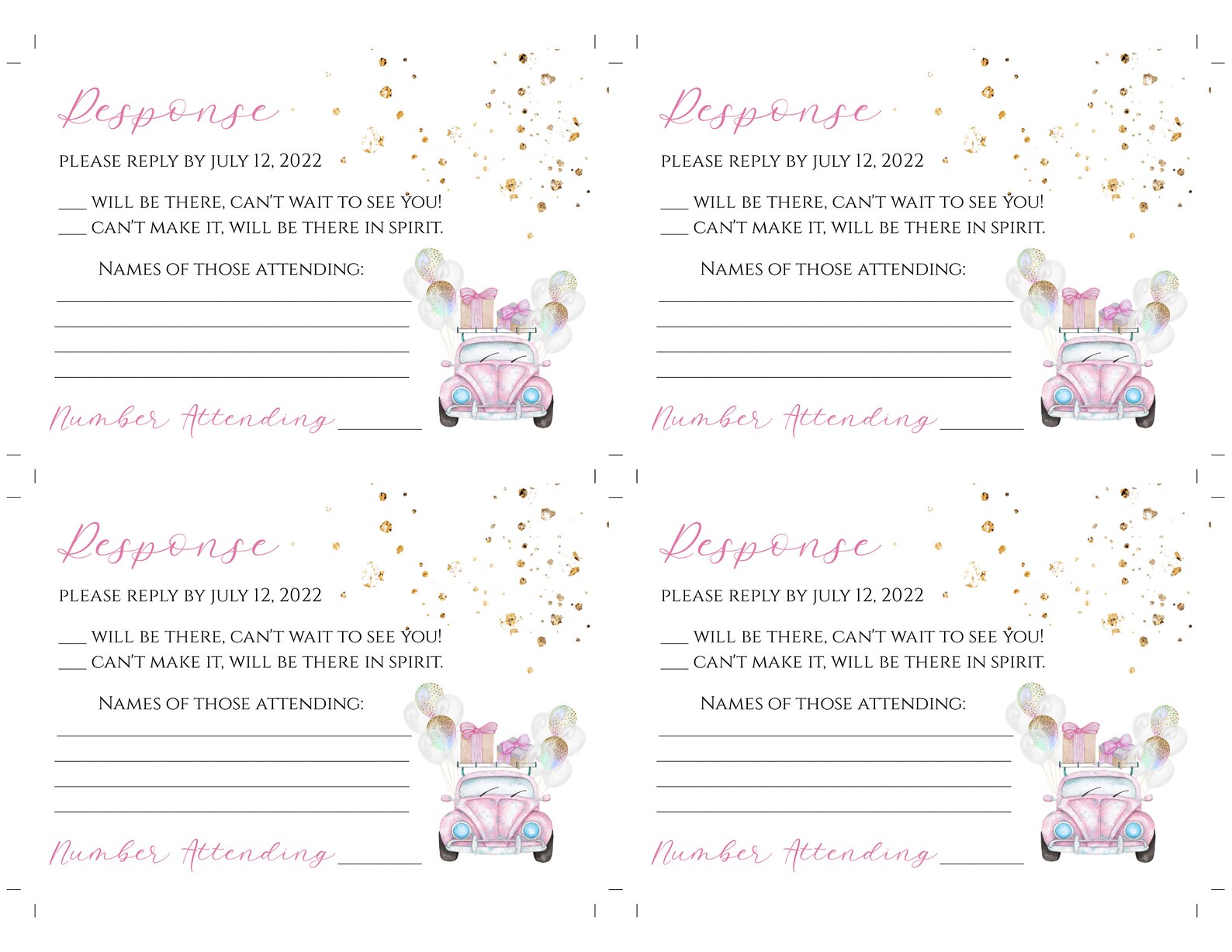 Pink Drive by RSVP Card Template for Baby Shower Response | Etsy