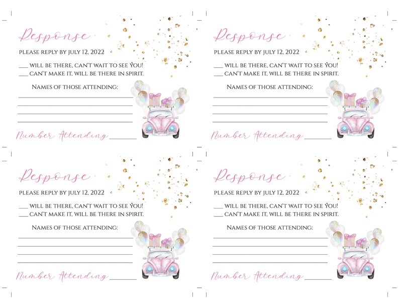Pink Drive by RSVP Card Template for Baby Shower Response | Etsy