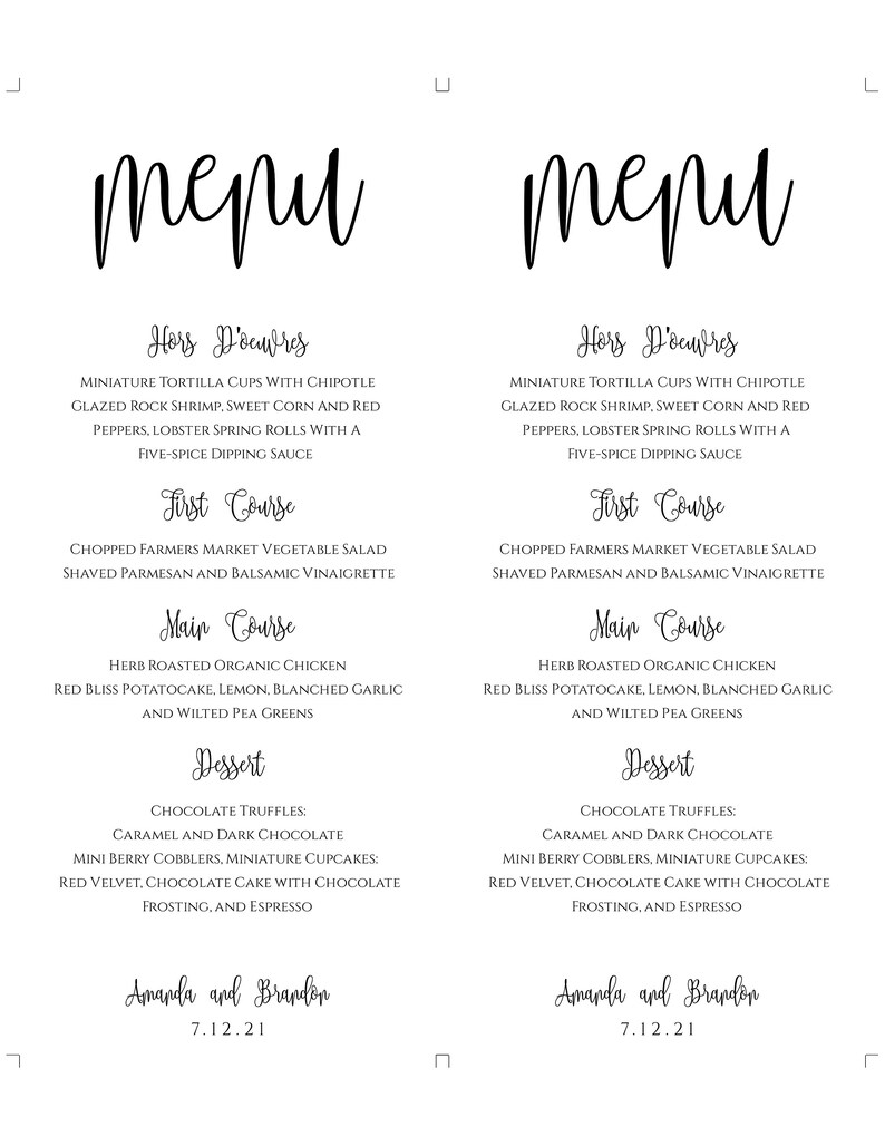 Menu Template for Wedding, Script Dinner Menu Printable, Instant Download, Editable Menu Sign Template, Printed Menu, DIY Menu, WBWC image 4