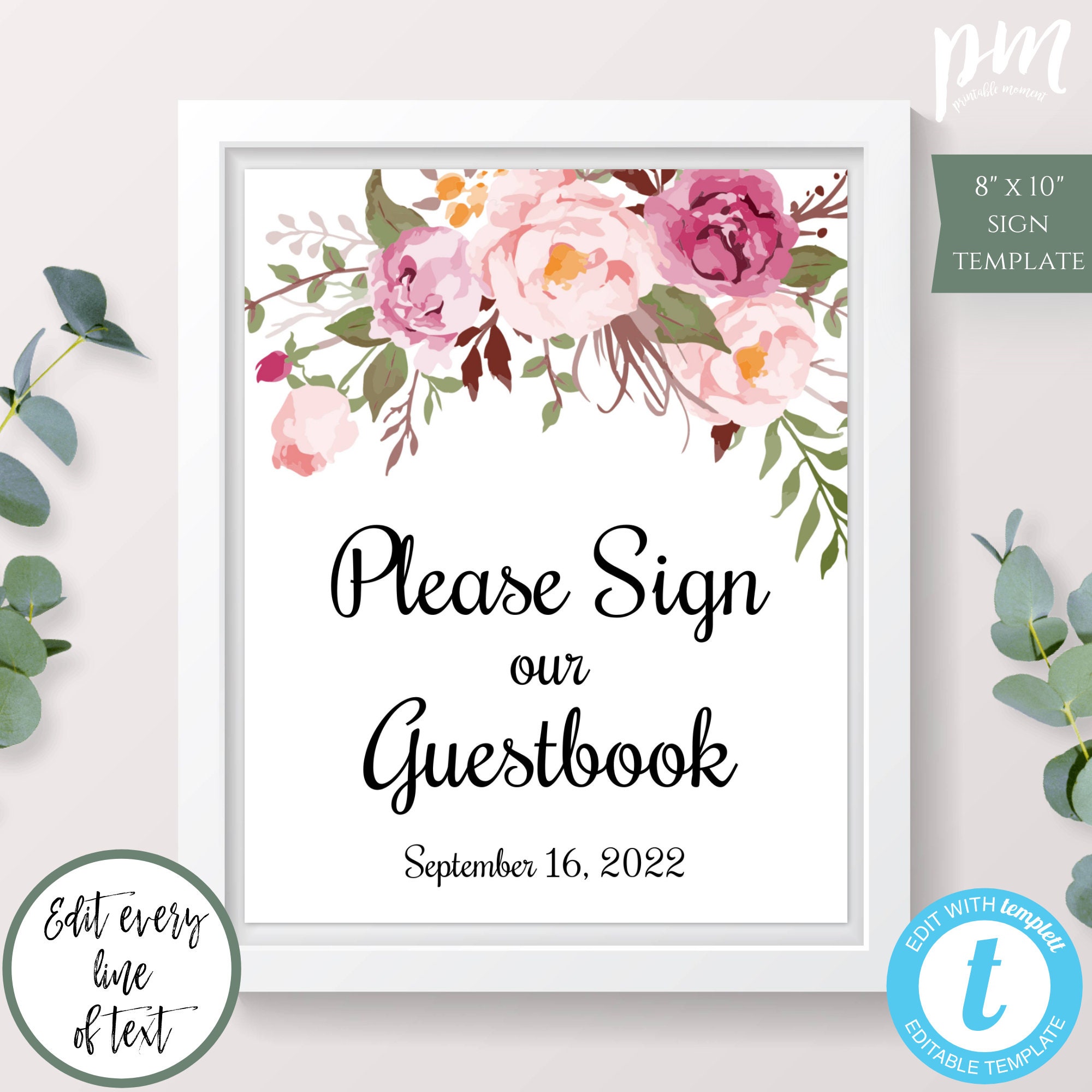 Pink Floral Guestbook Sign Template Please Sign Our - Etsy