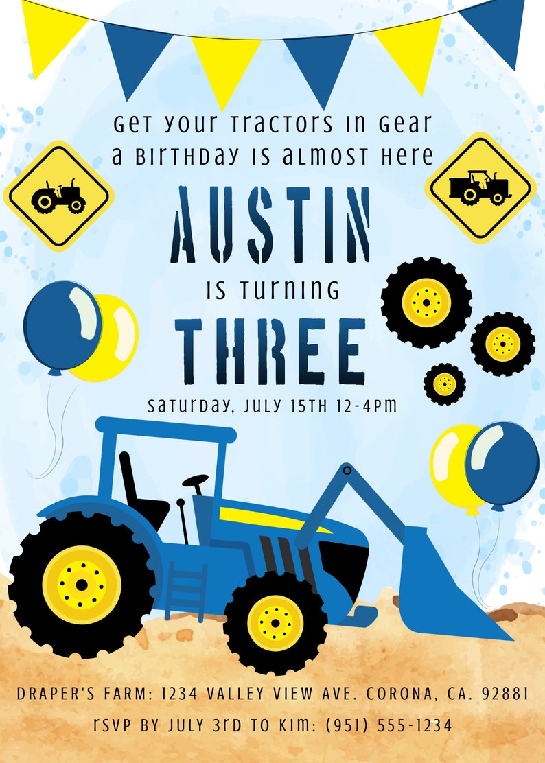 Tractor Birthday Invitation Template Deere Birthday Farm Etsy