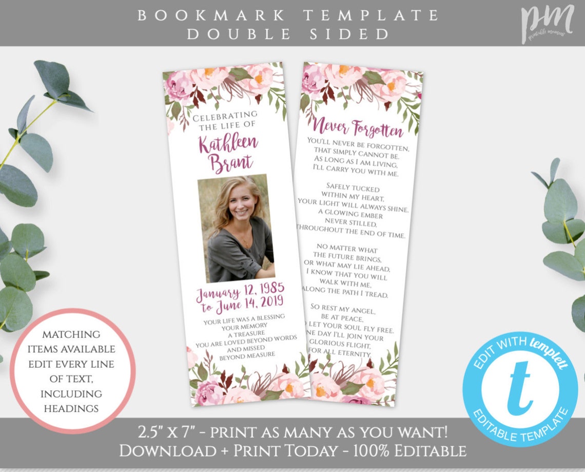 Funeral Favors Celebration of Life Favors Memorial Bookmark - Etsy