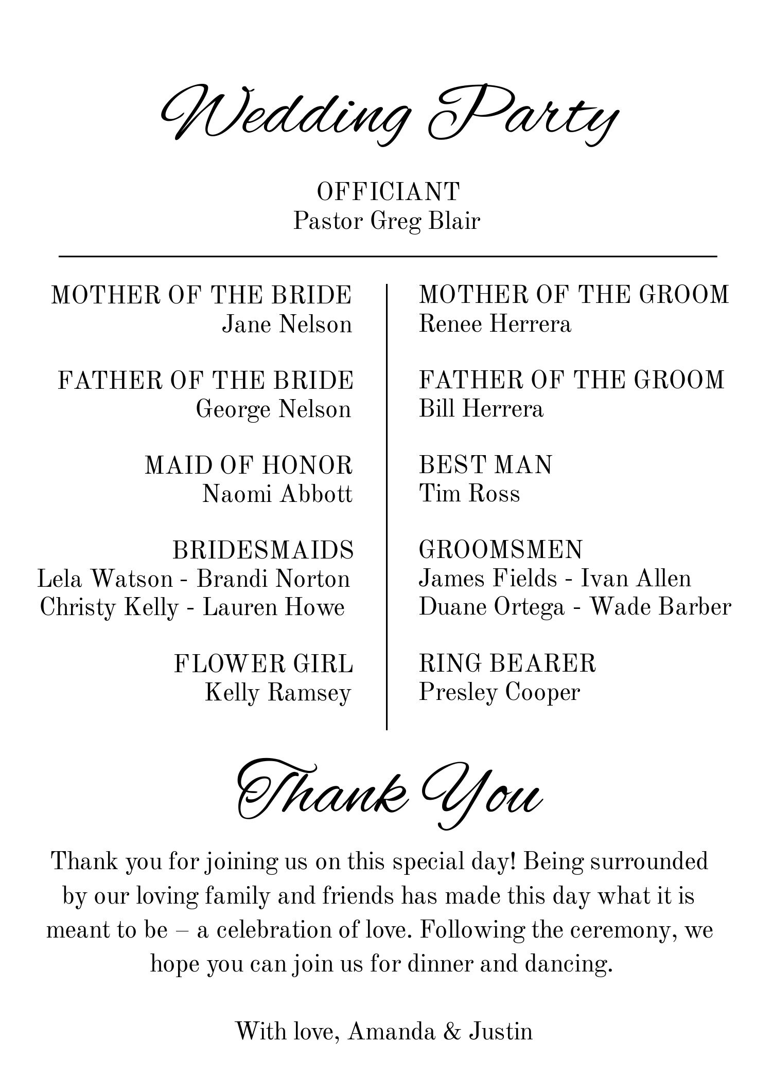 Wedding Program Script Simple Wedding Program Template, Cursive Script Printable Program ...