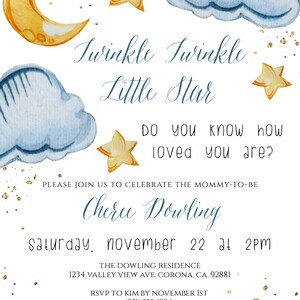 Twinkle Twinkle Little Star Invitation Template for Baby Boy, Editable ...