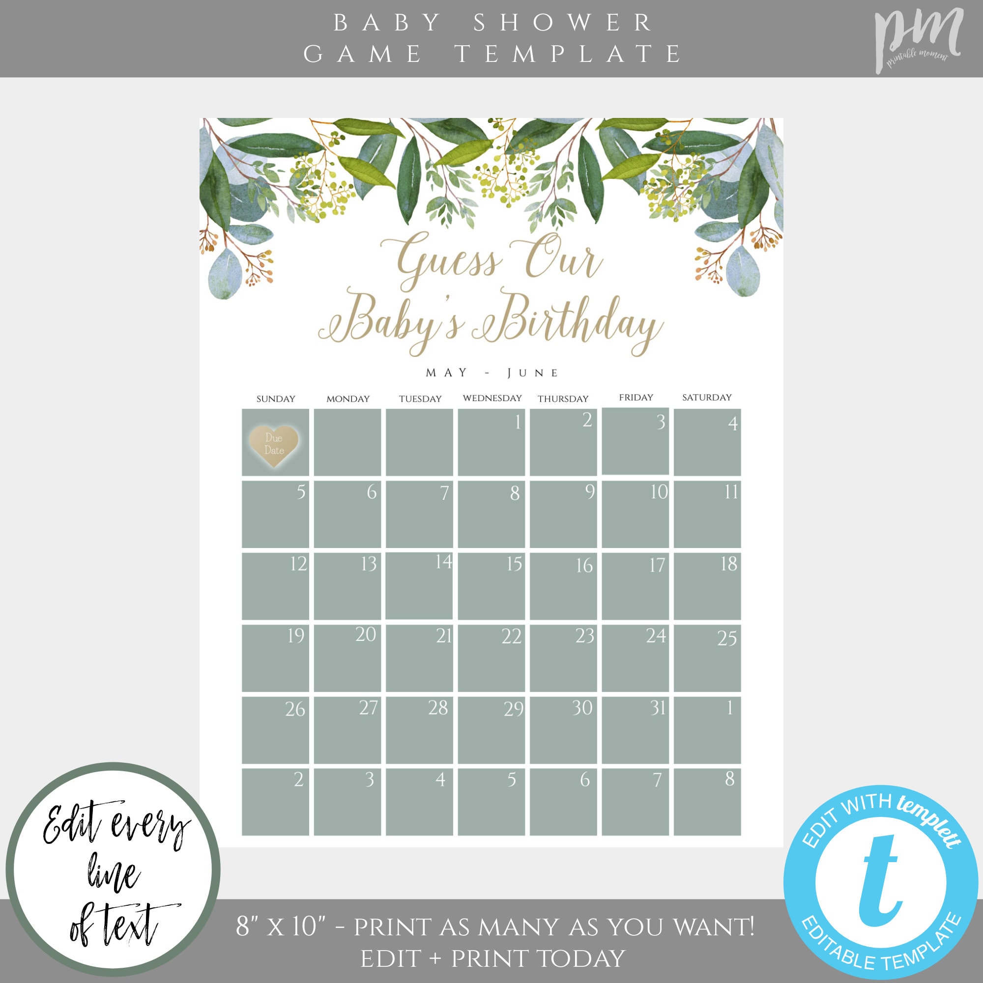 Greenery Birthday Guessing Game Template for Baby Shower 5