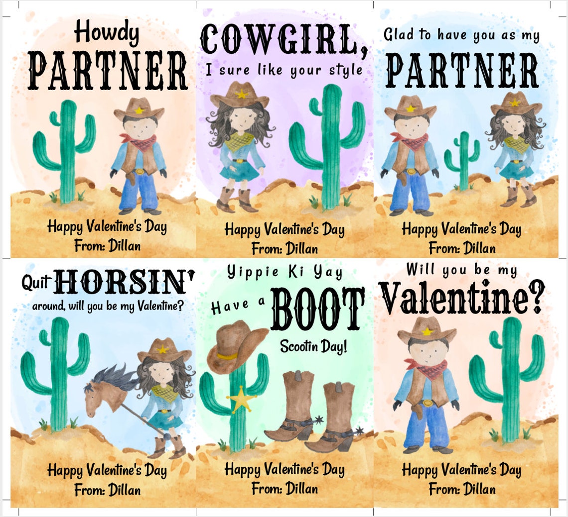 Cowboy Valentine Card Template Western Valentines Cards for | Etsy