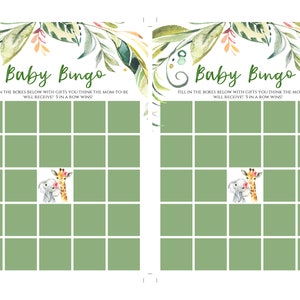 Baby Bingo Present Game Template, Elephant + Giraffe Shower Game ...