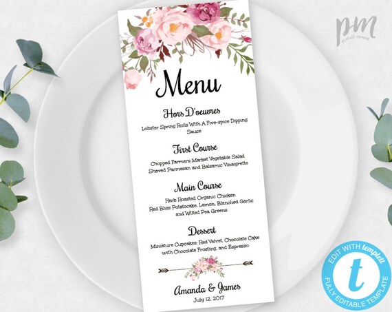 Wedding Menu Template Greenery Menu Cards Template Eucalyptus Menu Template Wedding Menu Printable Dinner Menu Printable Party Menu G19
