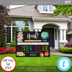 Teacher Appreciation Yard Sign Template, Honk Yard Sign for Teacher, Social Distancing, Quarantine Appreciation, Virtual Sign for Teacher TA