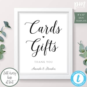 Cards & Gifts Wedding Sign, Gifts And Cards Sign, Printable Cards And Gifts Sign, Editable Gifts And Cards Sign, Calligraphy Wedding Sign