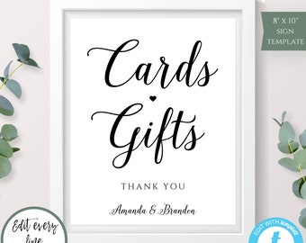 Cards & Gifts Wedding Sign, Gifts And Cards Sign, Printable Cards And Gifts Sign, Editable Gifts And Cards Sign, Calligraphy Wedding Sign