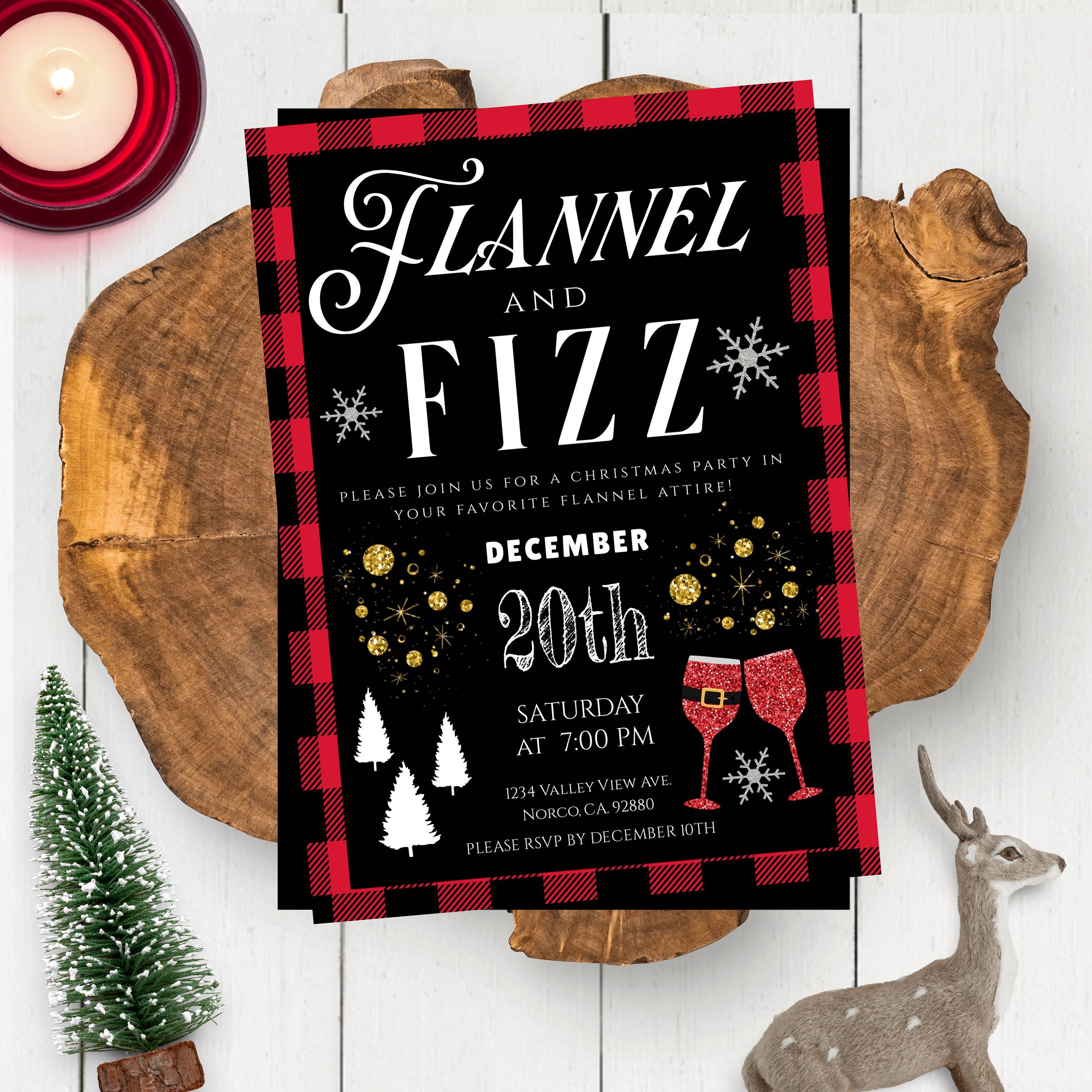 Flannel and Fizz Christmas Party Invitation Template DIY Etsy