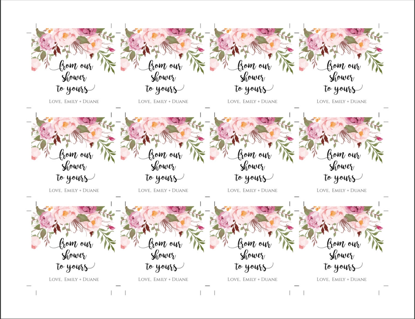 From Our Shower to Yours Sticker Label Template Floral Bridal | Etsy
