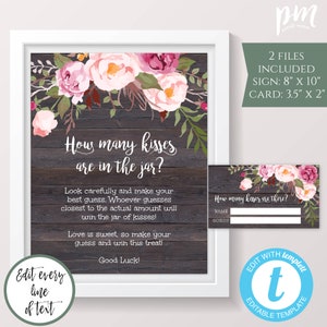 How Many Kisses Are In The Jar Game, Rustic Bridal Shower Games, Instant Download, Wedding Shower Games, Printable Game, Wedding Shower WSRF